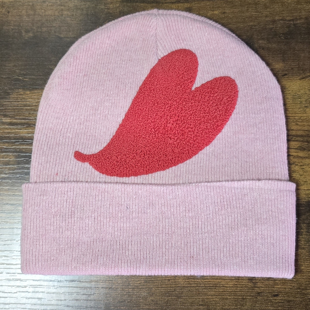 Pink Beanie with Red Heart Design